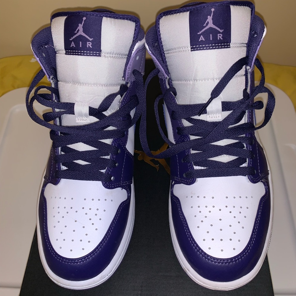 Nike Purple and White Sneakers Air Jordan 1s Mid Design